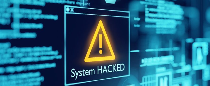 System Hacked Fenster mit Warnsignal