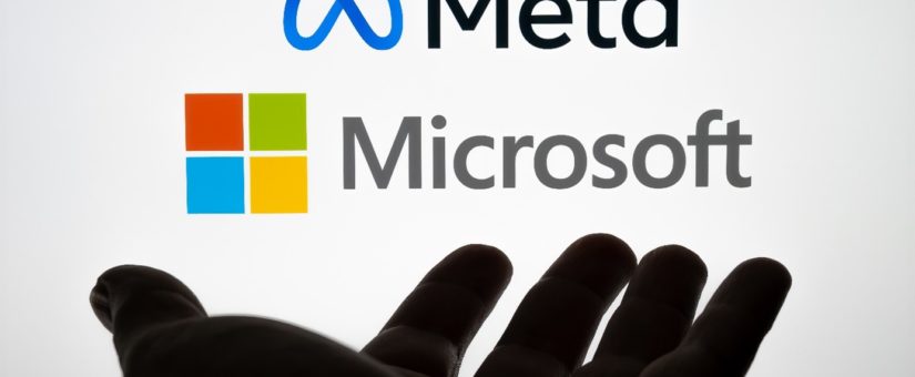 Ausgestreckte Hand vor Meta und Microsoft Logo