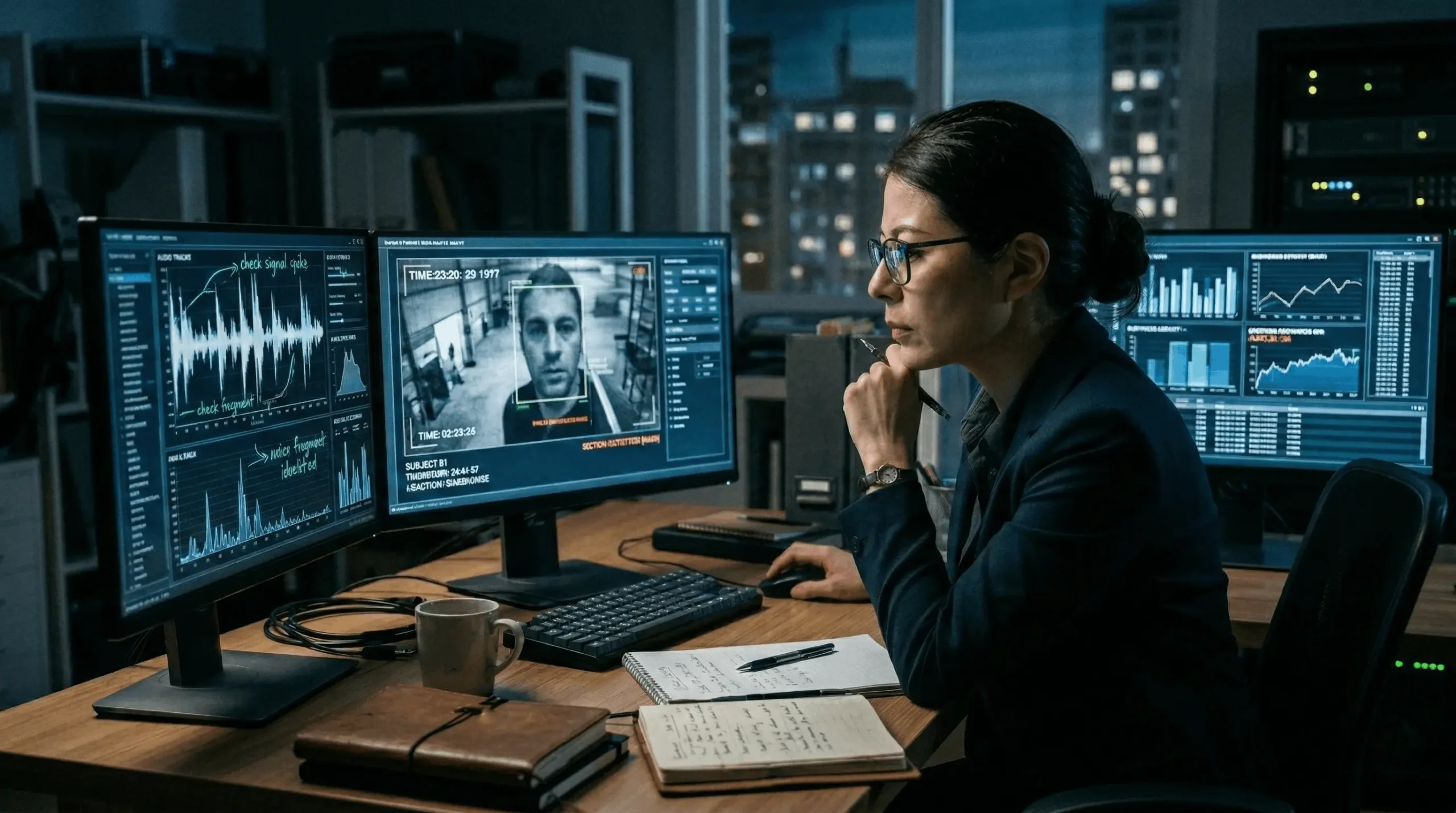 Frau prüft ein Video auf den Einsatz von KI