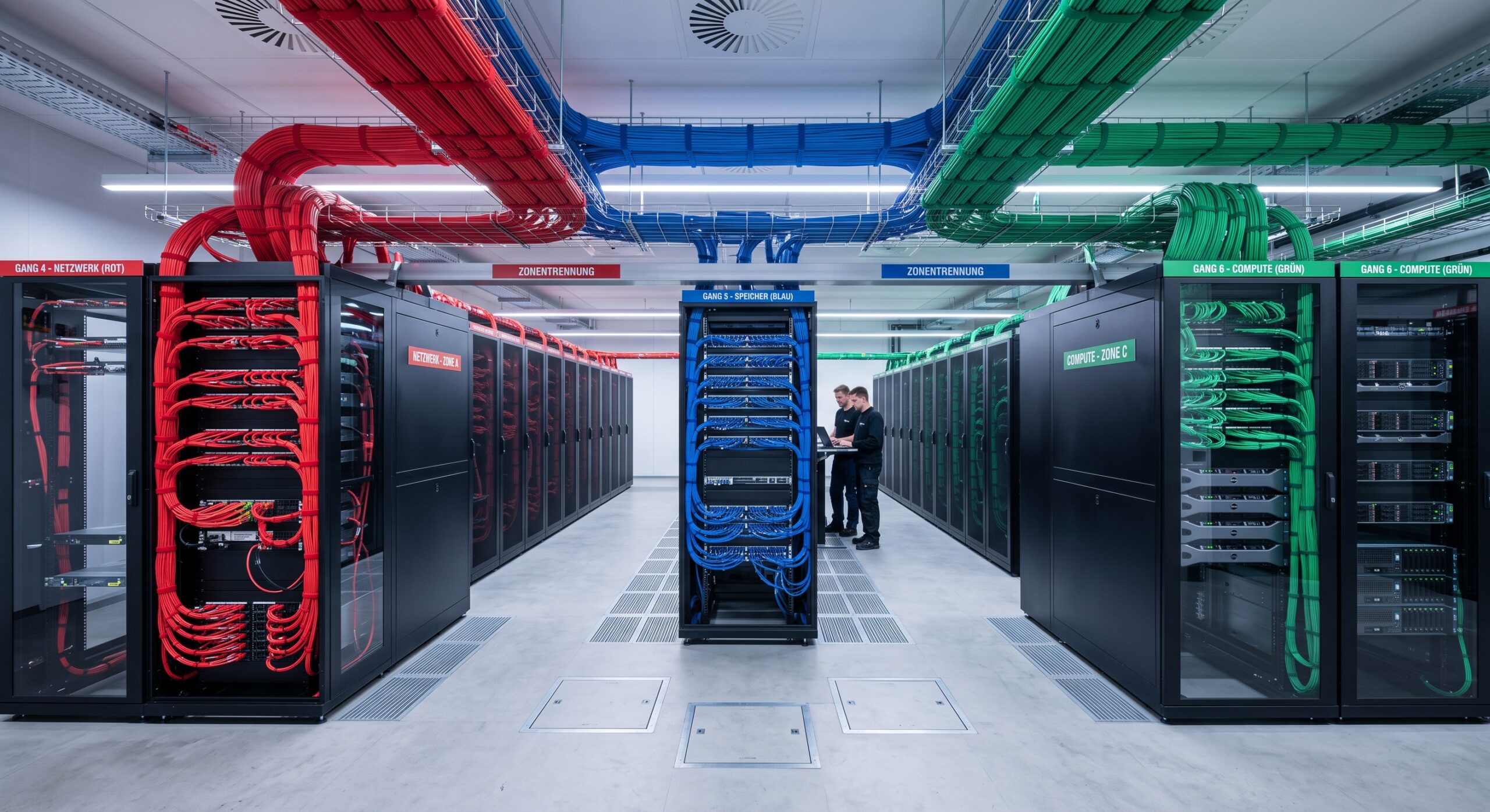 Physische Netzwerksegmentierung im Rechenzentrum mit getrennten Zonen für Netzwerk, Speicher und Compute